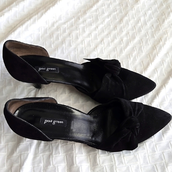 Paul Green Elegant Women's Black Suede Leather Kitten Heels Timeless Minimalist - Picture 1 of 11